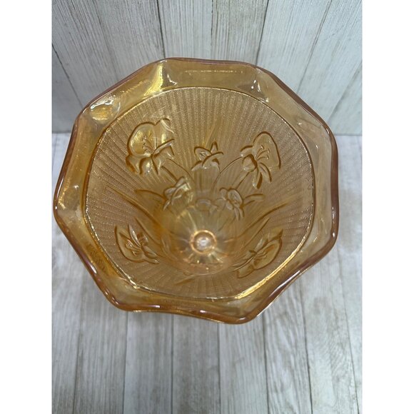 Vtg Jeannette Marigold Carnival Depression Herringbone Vase Iris Peach 9'' Tall - Picture 6 of 11